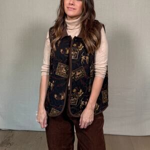 Vintage Quilted Equestrian Print Vest – Dark Brown / Black (Miu Miu-Coded)
